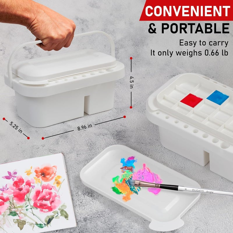 DUGATO 3-in-1 Paint Brush Cleaner Washer, Holder & Palette - Keep Brushes Clean & Organized - Artists Art Cleaning Basin with Lid & 2 Art Sponges for Acrylic, Watercolor, Oil Painting (White) - Image 3